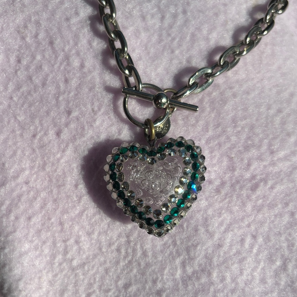 Tarina Tarantino Silver and Green Heart Necklace